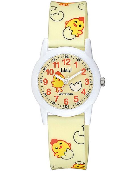 Q&Q V22A-018VY Civciv Desenli Silikon 10 Atm Su Geçirmez Çocuk Kol Saati