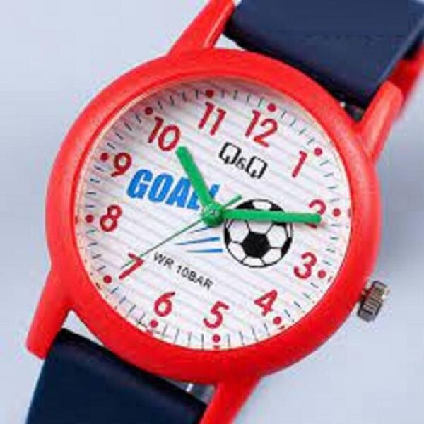 Q&Q V23A-015VY Futbol Topu Desenli Silikon 10 Atm Su Geçirmez Çocuk Kol Saati