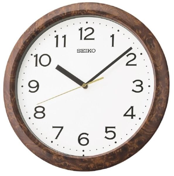 Seiko QHA014B Plastik Kasa Kahverengi Renkli 32 cm Çaplı Modern Dekoratif Quartz Saniye Mekanizmalı Duvar Saati