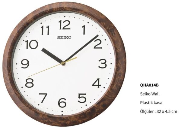Seiko QHA014B Plastik Kasa Kahverengi Renkli 32 cm Çaplı Modern Dekoratif Quartz Saniye Mekanizmalı Duvar Saati