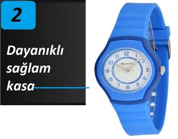 Jaga AQ1191-OEEE-D2B 7-12 Yaş Mavi Renkli Silikon 5 Atm Çocuk Kol Saati