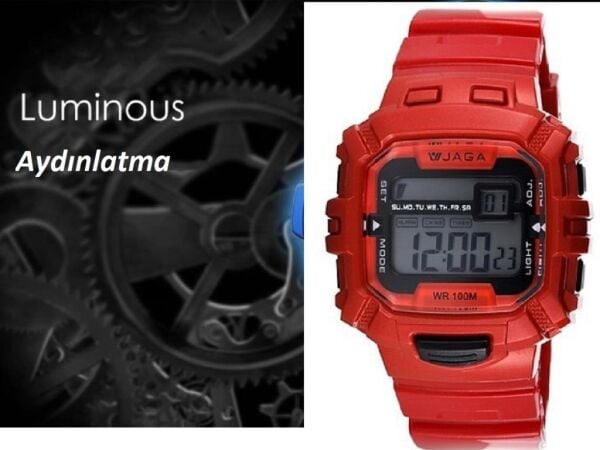 JAGA M0938-0GGG-2 Alarm Kronometre Aydınlatmalı Dijital Genç Kol Saati