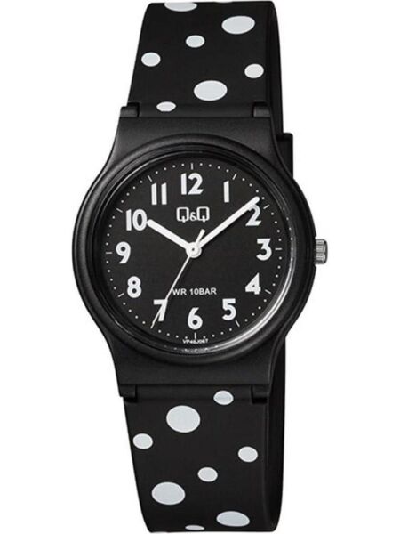 Q&Q VP46J067Y Siyah Beyaz Puanlı Silikon 10 Atm Su Geçirmez Çocuk Kol Saati
