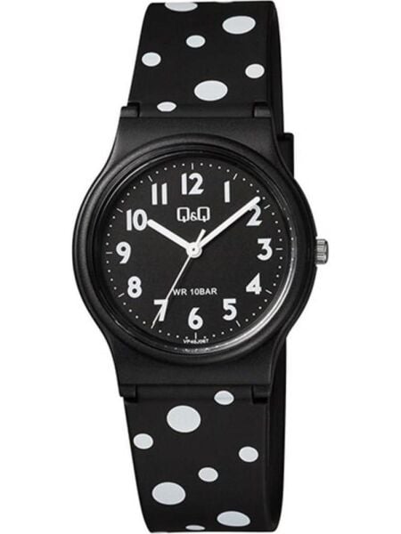 Q&Q VP46J067Y Siyah Beyaz Puanlı Silikon 10 Atm Su Geçirmez Çocuk Kol Saati