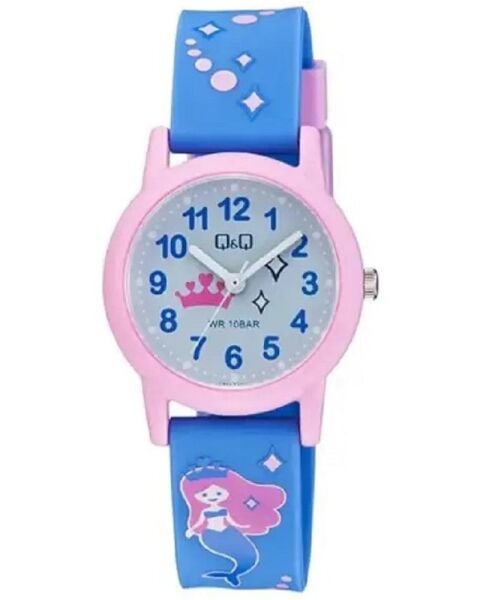Q&Q V23A-019VY Quartz Denizkızı Desenli Silikon 10 Atm Su Geçirmez Çocuk Kol Saati