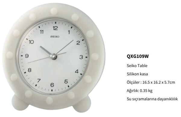 Seiko QXG109W Silikon Kasa 16.5 cm Çaplı Su Sıçralamalarına Dayanıklı Duş ve Banyo Duvar/Masa Saati