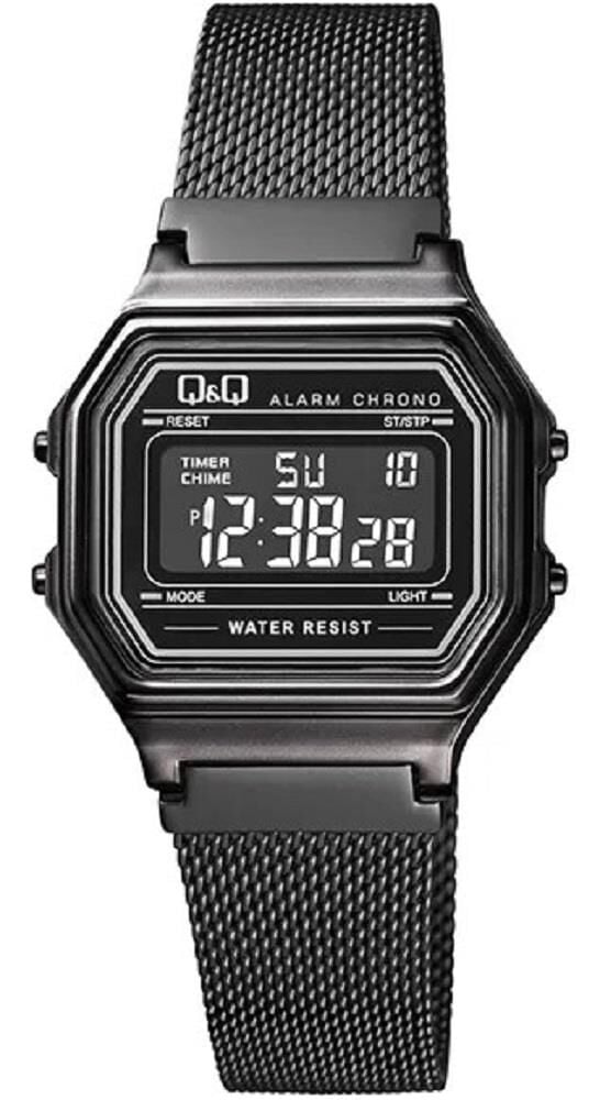 Q&Q M173J029Y Siyah Renkli Kronometreli Alarmlı Işıklı Kadın Kol Saati