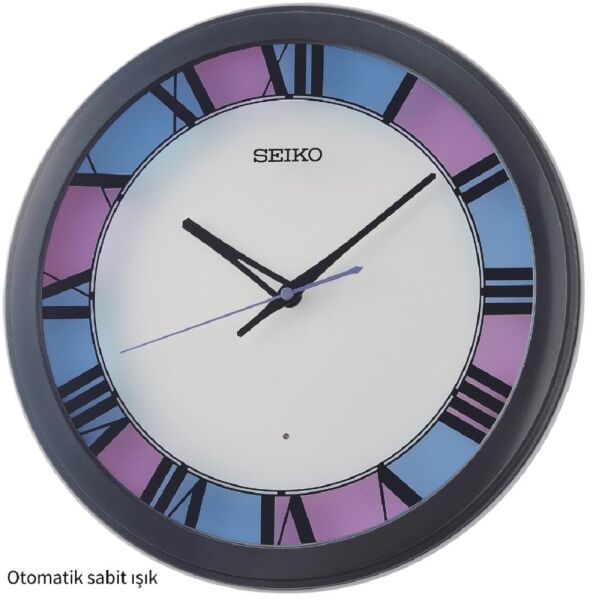 Seiko QHA010K Plastik Kasa Siyah Renkli 33 cm Çaplı Sensörlü Otomatik Sabit Işıklı Quartz Mekanizmalı Duvar Saati