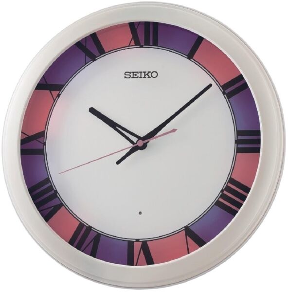 Seiko QHA010W Plastik Kasa Beyaz Renkli 33 cm Çaplı Sensörlü Otomatik Sabit Işıklı Quartz Mekanizmalı Duvar Saati