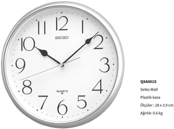 Seiko QXA001S Plastik Kasa Metalik Renkli 28 cm Çaplı Modern Dekoratif Quartz Saniye Mekanizmalı Duvar Saati