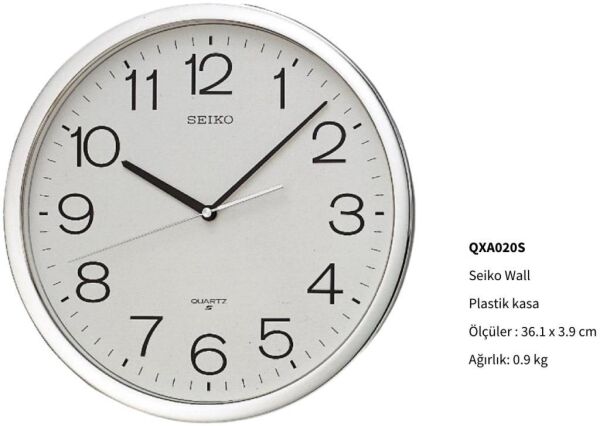 Seiko QXA020S Plastik Kasa Metalik Renkli 36.1 cm Çaplı Modern Dekoratif Quartz Saniye Mekanizmalı Duvar Saati