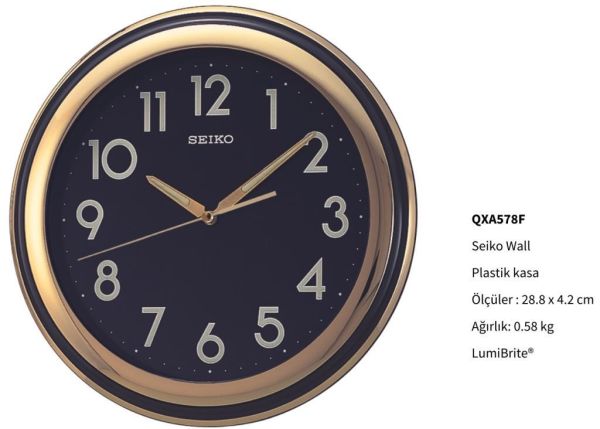 Seiko QXA578F Plastik Kasa LumiBrite Siyah Kadranlı Dekoratif Duvar Saati