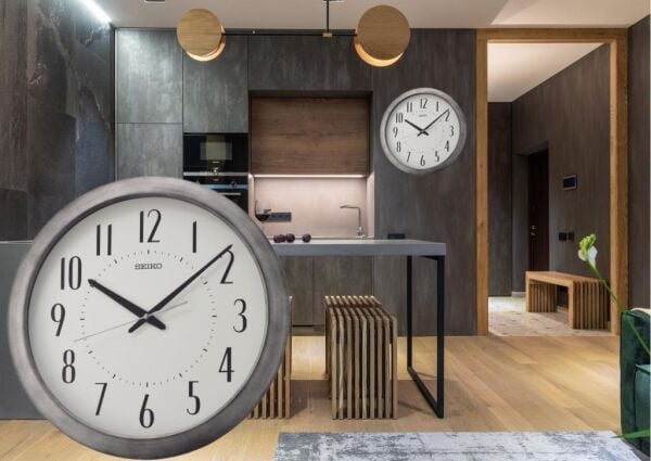 Seiko QXA598S Plastik Kasa Gri Renkli 41 cm Çaplı Eskitme Cilalı Modern Dekoratif Sessiz Saniye Mekanizmalı Duvar Saati