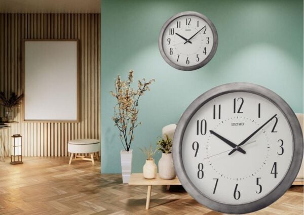 Seiko QXA598S Plastik Kasa Gri Renkli 41 cm Çaplı Eskitme Cilalı Modern Dekoratif Sessiz Saniye Mekanizmalı Duvar Saati