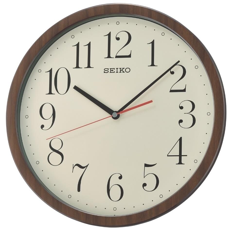Seiko QXA737B Plastik Kasa Kahverengi Renkli 36.1 cm Çaplı Ahşap Dokulu Sessiz Saniye Mekanizmalı Duvar Saati