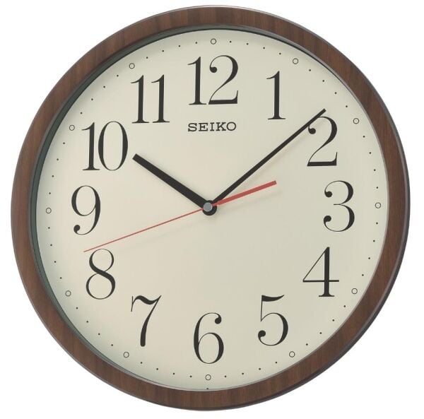 Seiko QXA737B Plastik Kasa Kahverengi Renkli 36.1 cm Çaplı Ahşap Dokulu Sessiz Saniye Mekanizmalı Duvar Saati