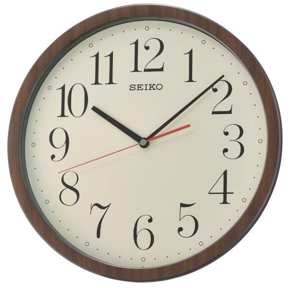 Seiko QXA737B Plastik Kasa Kahverengi Renkli 36.1 cm Çaplı Ahşap Dokulu Sessiz Saniye Mekanizmalı Duvar Saati