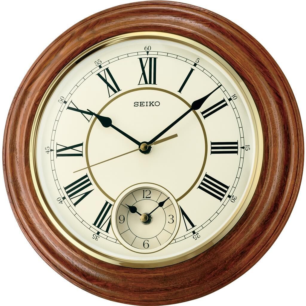 Seiko QXA494B Ahşap Meşe Ağacı Kasa Kahverengi Renkli 30.4 cm Çaplı Çift Zamanlı Sessiz Saniye Mekanizmalı Duvar Saati