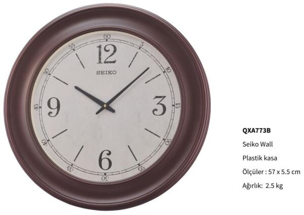 Seiko QXA773B Plastik Kasa Kahverengi Renkli 57 cm Çaplı Modern Dekoratif Salon Sessiz Saniye Mekanizmalı Duvar Saati