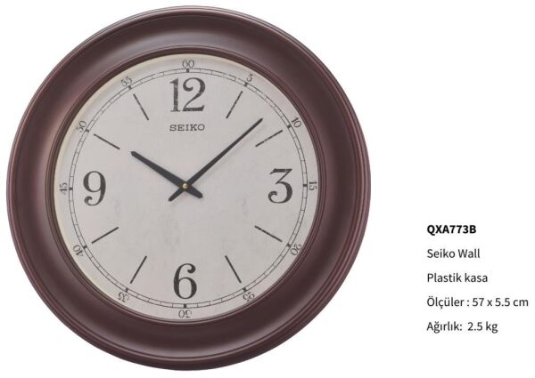 Seiko QXA773B Plastik Kasa Kahverengi Renkli 57 cm Çaplı Modern Dekoratif Salon Sessiz Saniye Mekanizmalı Duvar Saati