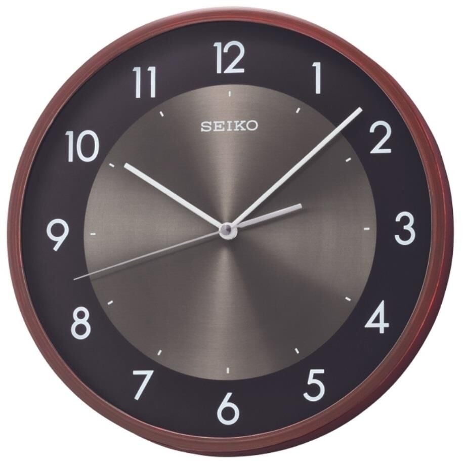 Seiko QXA615Z Plastik Kasa Kahverengi Renkli 30 cm Çaplı Ahşap Görünümlü Modern Sessiz Saniye Mekanizmalı Duvar Saati