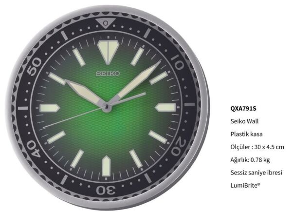 Seiko QXA791S LumiBrite Kaplama Sessiz Duvar Saati