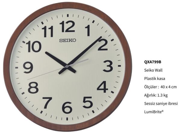 Seiko QXA799B Plastik Kasa Kahverengi Renkli 40 cm Çaplı LumiBrite Modern Sessiz Saniye Mekanizmalı Duvar Saati
