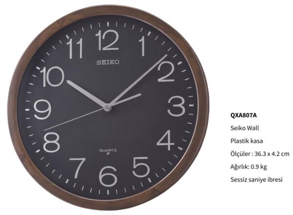 Seiko QXA807A Plastik Kasa Kahverengi Renkli 36.3 cm Çaplı Modern Dekoratif Sessiz Saniye Mekanizmalı Duvar Saati
