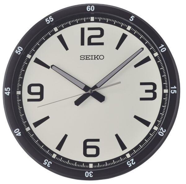 Seiko QXA809J Plastik Kasa Siyah Renkli 35 cm Çaplı Modern Dekoratif Sessiz Saniye Mekanizmalı Duvar Saati