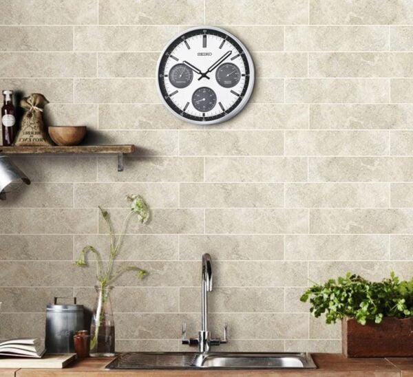 Seiko QXA823S Alüminyum Kasa Metalik Renkli 33 cm Çaplı Isı ve Nem Ölçerli Sessiz Saniye Mekanizmalı Duvar Saati