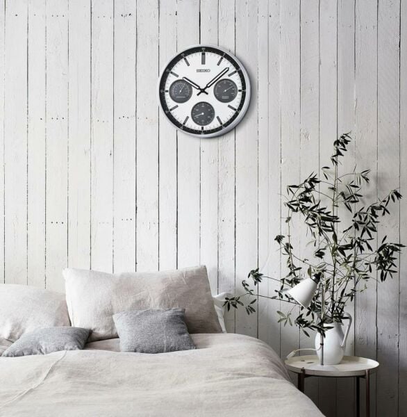 Seiko QXA823S Alüminyum Kasa Isı ve Nem Ölçerli Sessiz Saniyeli Duvar Saati