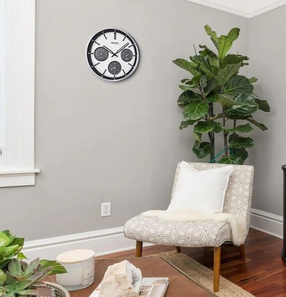 Seiko QXA823S Alüminyum Kasa Metalik Renkli 33 cm Çaplı Isı ve Nem Ölçerli Sessiz Saniye Mekanizmalı Duvar Saati