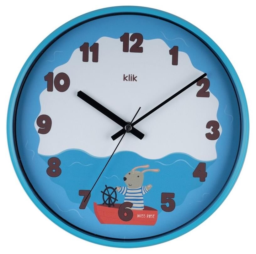 Klik Slim Deniz Plastik Kasa Mavi Renkli 30.5 cm Çaplı Modern Sessiz Saniye Mekanizmalı Duvar Saati
