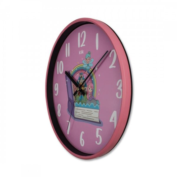 Klik Slim Masal Plastik Kasa Pembe Renkli 30.5 cm Çaplı Modern Sessiz Saniye Mekanizmalı Duvar Saati