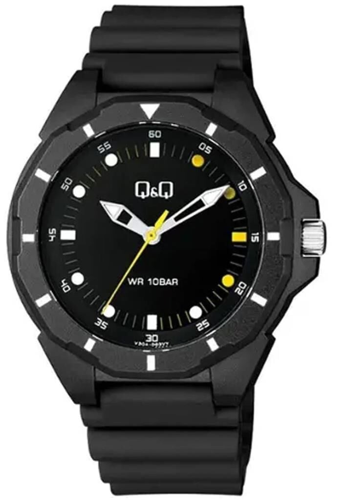 Q&Q V30A-003VY Siyah Renkli Silikon 10 Atm Su Geçirmez Genç Kol Saati
