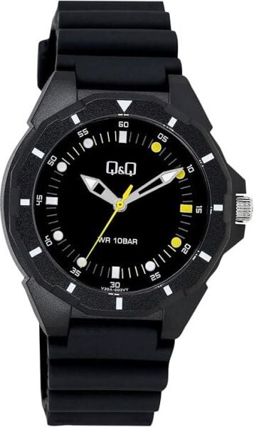 Q&Q V30A-003VY Siyah Renkli Silikon 10 Atm Su Geçirmez Genç Kol Saati