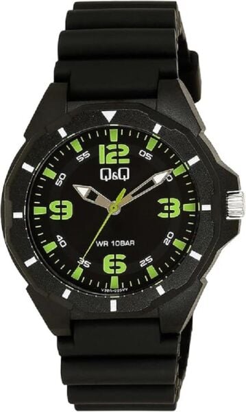 Q&Q V30A-005VY Siyah Renkli Silikon 10 Atm Su Geçirmez Genç Kol Saati