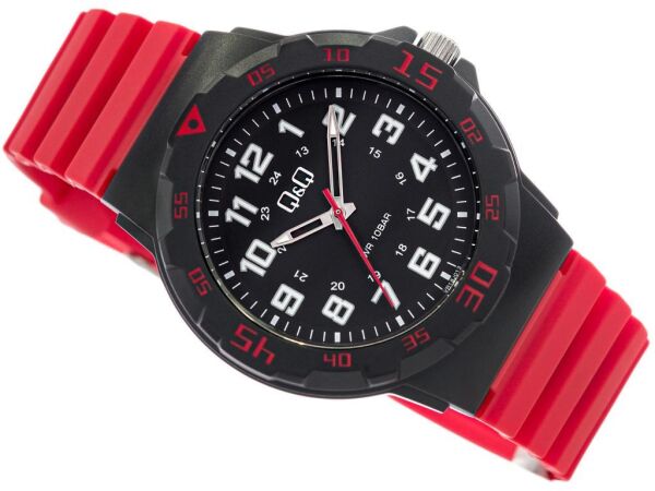Q&Q VR18J013Y Kırmızı Renkli Fosforlu 10 Atm Su Geçirmez Genç Kol Saati