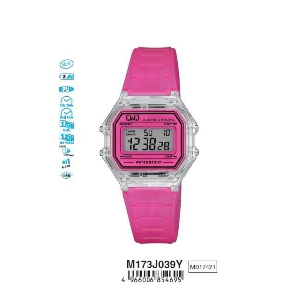 Q&Q M173J039Y Kronometreli Alarmlı Işıklı Kadın Kol Saati