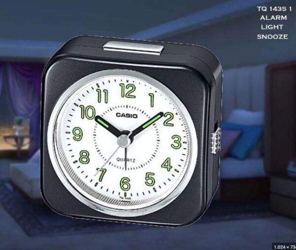 Casio TQ-143S-1DF Siyah Ertelemeli Beep Alarmlı Işıklı Fosforlu Masa Saati