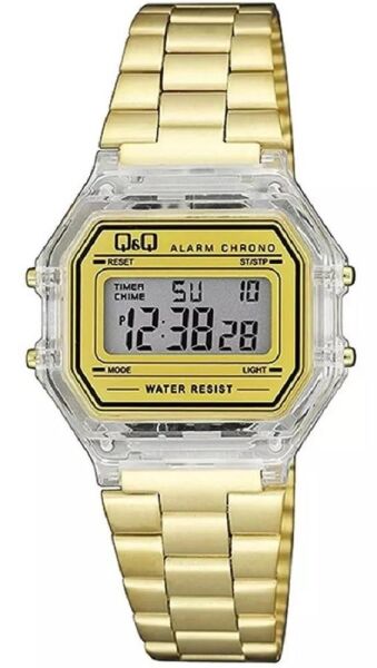 Q&Q M173J033Y Gold Renkli Kronometreli Alarmlı Işıklı Kadın Kol Saati
