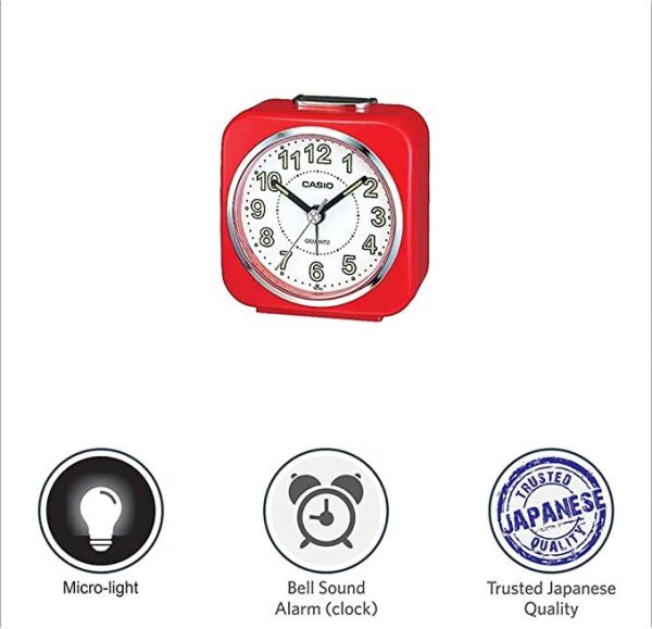 Casio TQ-143S-4DF Kırmızı Ertelemeli Beep Alarmlı Işıklı Fosforlu Masa Saati