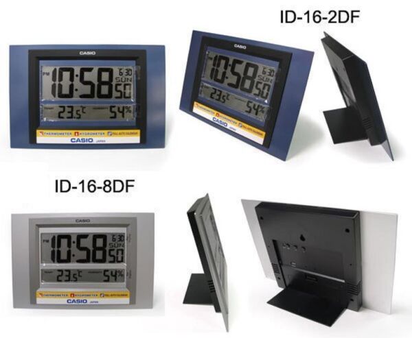 Casio ID-16S-2DF Plastik Kasa Mavi Renkli 29 x 19.5 cm Çaplı Isı ve Nem Ölçerli Takvimli Dijital Masa ve Duvar Saati