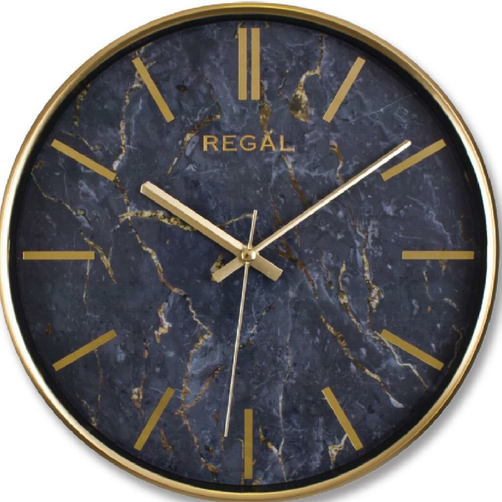 Regal 0250 GB2 İnce Çerçeve Oniks Mermer Desen Sessiz Duvar Saati
