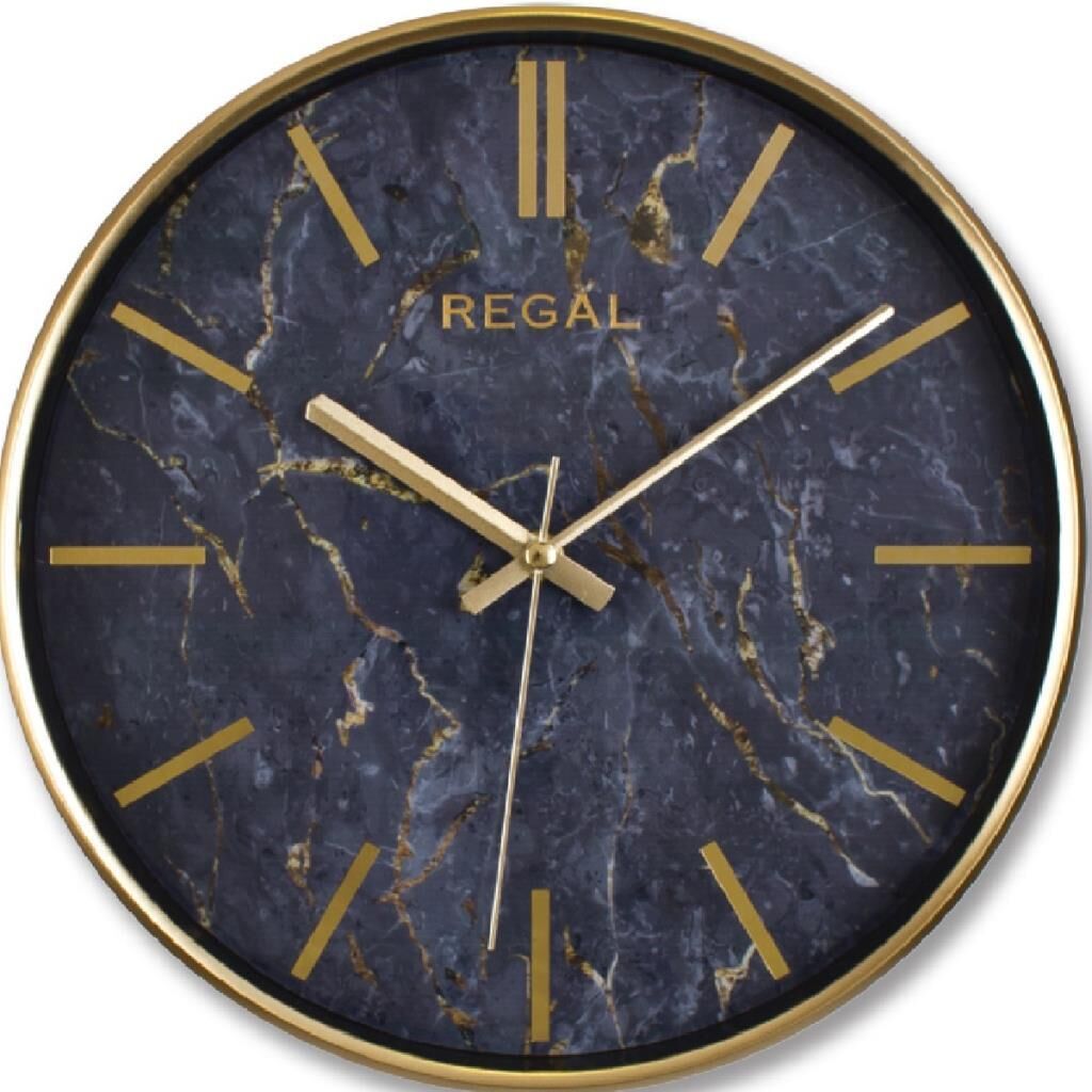 Regal 0250 GB2 İnce Çerçeve Oniks Mermer Desen Sessiz Duvar Saati