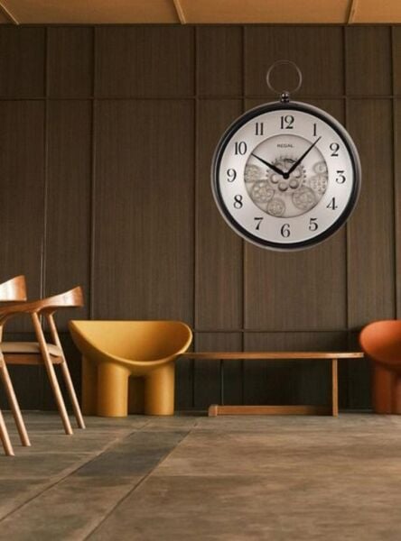 Regal 9304 BS Plastik Kasa 35 cm Momentum Antrasit Köstekli Hareketli Çarklı Sessiz Saniye Mekanizmalı Duvar Saati