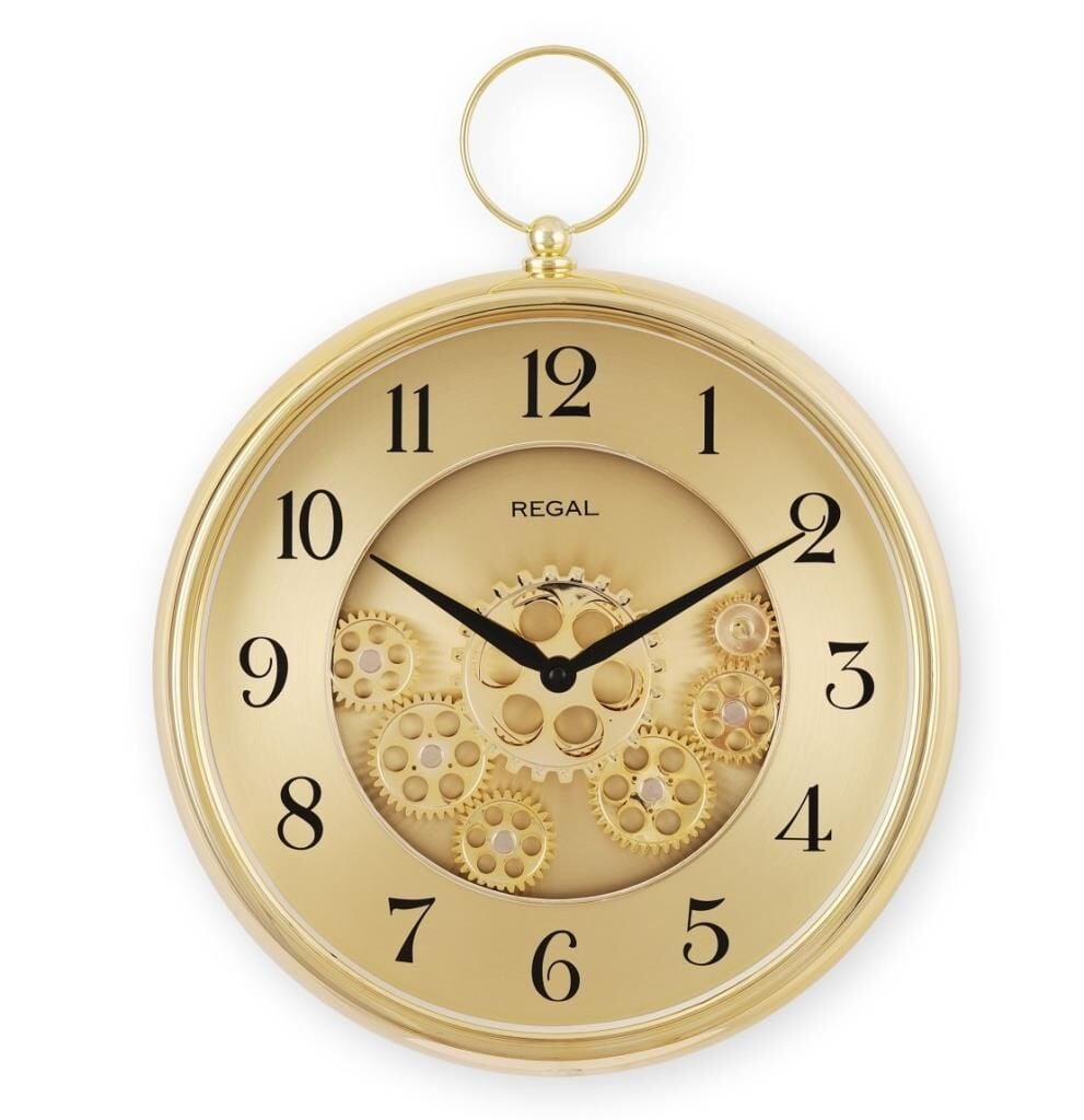 Regal 9304 G Plastik Kasa 35 cm Momentum Gold Köstekli Hareketli Çarklı Sessiz Saniye Mekanizmalı Duvar Saati