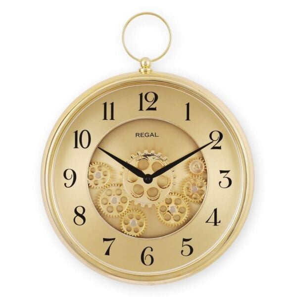 Regal 9304 G Plastik Kasa 35 cm Momentum Gold Köstekli Hareketli Çarklı Sessiz Saniye Mekanizmalı Duvar Saati
