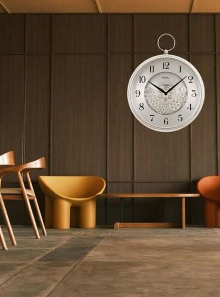 Regal 9304 S Plastik Kasa 35 cm Momentum Gümüş Köstekli Hareketli Çarklı Sessiz Saniye Mekanizmalı Duvar Saati