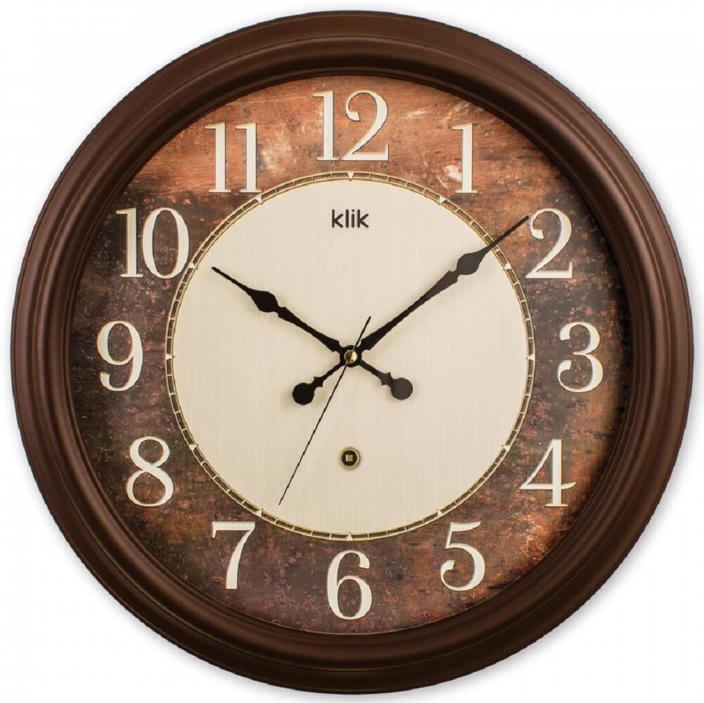 Klik K-Royal Didim Plastik Kasa Kahverengi Renkli 46 cm Çaplı Modern Sessiz Saniye Mekanizmalı Duvar Saati